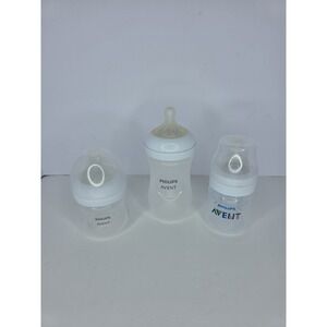 3 Philips Avent 2~4 oz. & 1~9oz‎ Clear Baby Bottles ~2 Caps 3~Size 1 & 2 Nipples